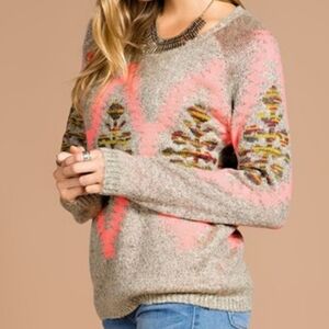 Tea n rose Oatmeal & Neon Cabin- Core Sweater sz M/LOL p